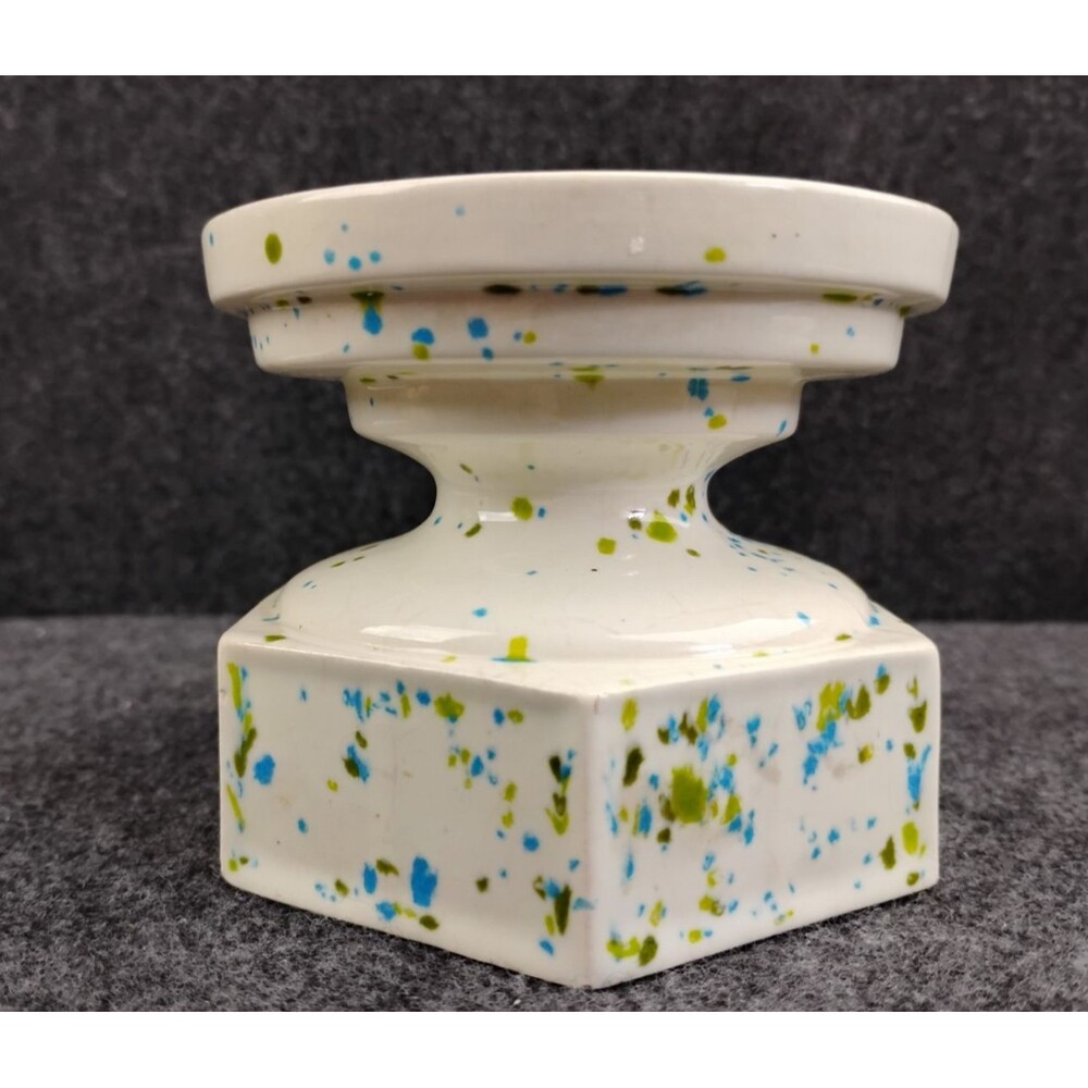 Vintage Ceramic Pillar Candle Holder Base Stand  Pedestal Riser Speckled
